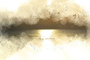 Abstract Sunlight on sea in morning watercolor texture background, digital painting and Digital illustration brush to art.