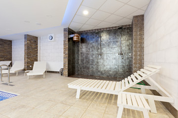 Spa center interior, showers