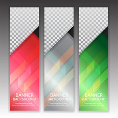 Set of vertical abstract colorful display banner background with copy space