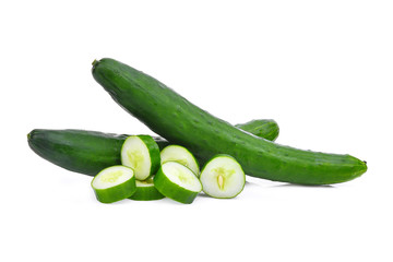 green fresh japanese cucumber, suhyo or zucchini isolated on white background, healthy vegetables