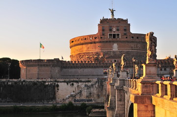 Rome, Italy. Castel San'tAngelo and bridge at sunset.