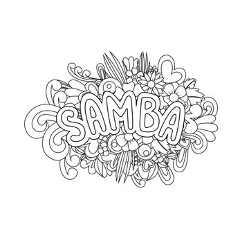 Samba Zen Tangle. Doodle flowers and text for dance.