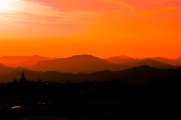 Beautiful sunrise and phasornkaew temple in Thailand.