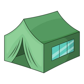 Military tent icon, cartoon style