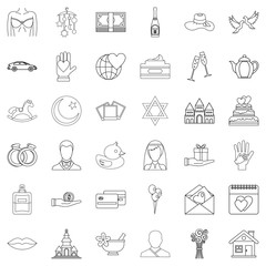 Bridegroom icons set, outline style