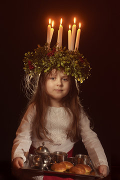 Little Caucasian Girl In Saint Lucia Costume