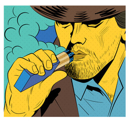 Illustration of a man in a pop art comic with electronic cigarette