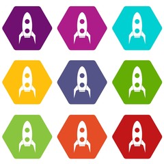 Rocket icon set color hexahedron