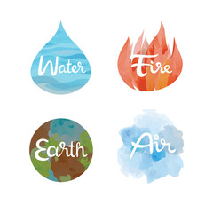 Set of the four nature elements icons. 4 elements water, fire, earth, air symbols vector isolated illustration
