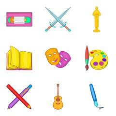 Draw with a pencil icons set, cartoon style