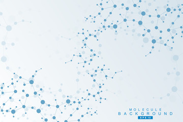 Structure molecule and communication. Dna, atom, neurons. Scientific concept for your design. Connected lines with dots. Medical, technology, chemistry, science background. Vector illustration.