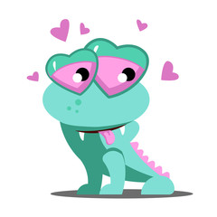 Cute card with monster in love. Cartoon style printable