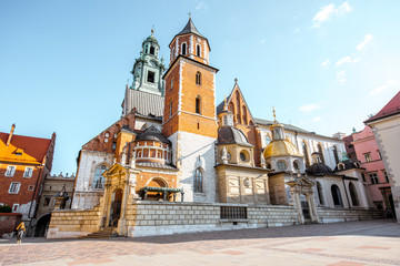 View on the inner courtyard of Wawel castle with chapels and Basilica of saint Stanislaus and...