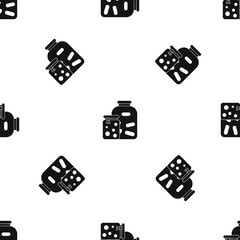 Jars with pickled vegetables and jam pattern seamless black