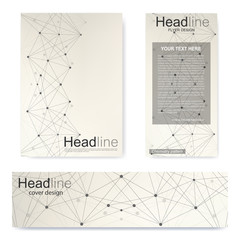 Set flyer, brochure size A4 template,banner. Molecular structure with connected lines and dots. Scientific pattern atom DNA with elements for magazine, leaflet, cover, poster design.