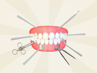 mouth with dentist tools