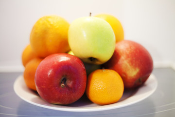 Naklejka na ściany i meble Summer vegetables and fruits in white refrigerator