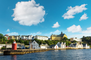 Colorful sunset in Alesund port town