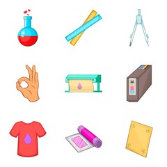 Dyeing icons set, cartoon style