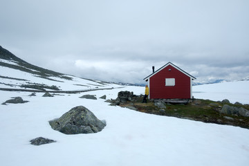 Typical norwegian red wooden house