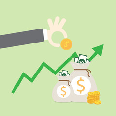 Investment concept,businessman with financial symbols coming from hand