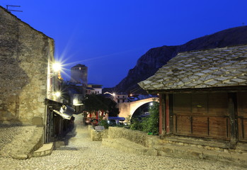 Fototapeta na wymiar Old Town of Mostar at night, Bosnia and Herzegovina