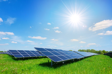 Solar panel on blue sky background