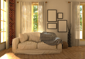 sunlight in the living room Mock-up 3D-rendering