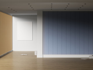 The empty room,Blue wall,3D illustration
