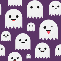 Cute vector Halloween seamless pattern with ghosts