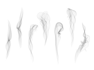 Fototapeta premium Realistic transparent vector smoke texture set. Abstract digital smoke isolated on white background design element collection.