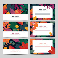 Set template  white invitation card with fall leaf pattern. Individual gift card with autumn flower and herb. Autumnal layout with place for text. Vector
