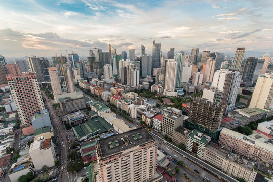 Makati Skyline at sunset. Makati is a city in the Philippines