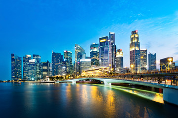 Singapore business district skyline in the evening.