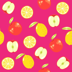 Lemon and Apple, vector fruit seamless pattern perfect for wrap paper, wallpaper, background, shop material, restauran material