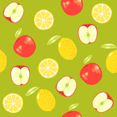 Lemon and Apple, vector fruit seamless pattern perfect for wrap paper, wallpaper, background, shop material, restauran material