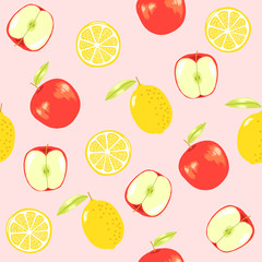 Lemon and Apple, vector fruit seamless pattern perfect for wrap paper, wallpaper, background, shop material, restauran material