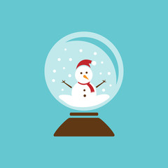Colored glass ball icon with snow and snowman inside