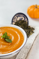 Pumpkin cream on bowl