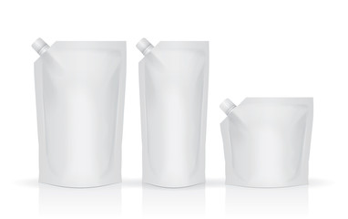 Blank white foil food or drink pouch bags