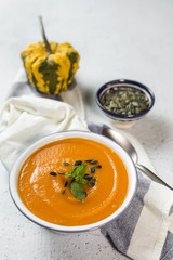 Pumpkin cream on bowl