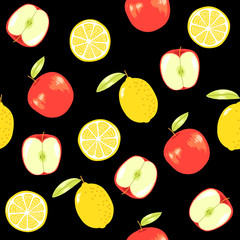 Lemon and Apple, vector fruit seamless pattern perfect for wrap paper, wallpaper, background, shop material, restauran material