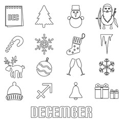 december month theme set of simple outline icons eps10