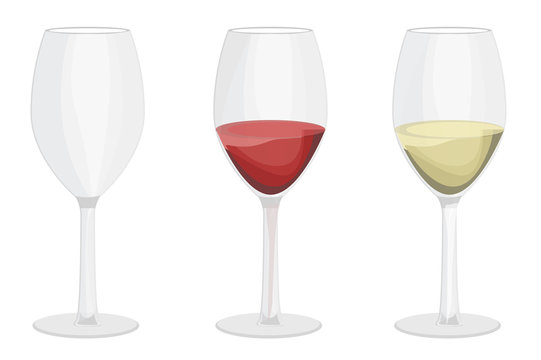 empty wine glass, red wine glass with white wine. vector illustration. white background