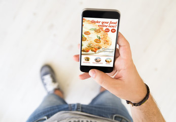 male hand order food online