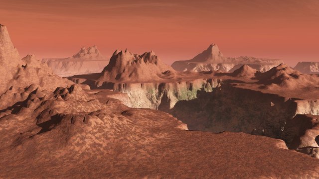 panorama of the Martian landscape, 3d rendering

