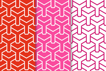 Geometric set of red seamless patterns for design