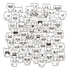 Ilustration with cats and dogs for design of posters, prints, invitations, greetings, childbook, flyers and antistress pictures for coloring.