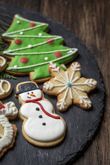 Christmas cookies on wooden table