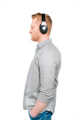 man listening music with headphones